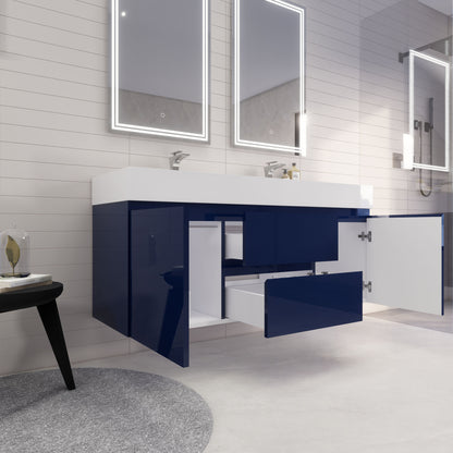 Monterey 60" Wall Mounted Bathroom Vanity with Reinforced Acrylic Integrated Sink Top