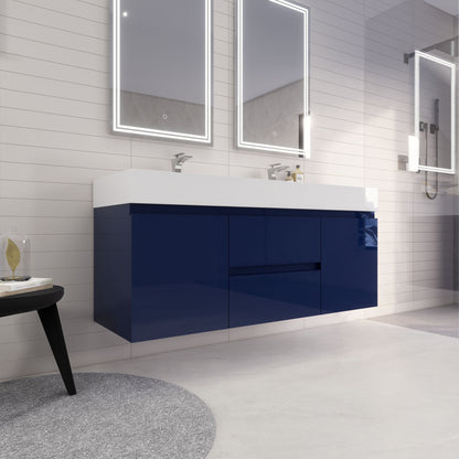 Monterey 60" Wall Mounted Bathroom Vanity with Reinforced Acrylic Integrated Sink Top