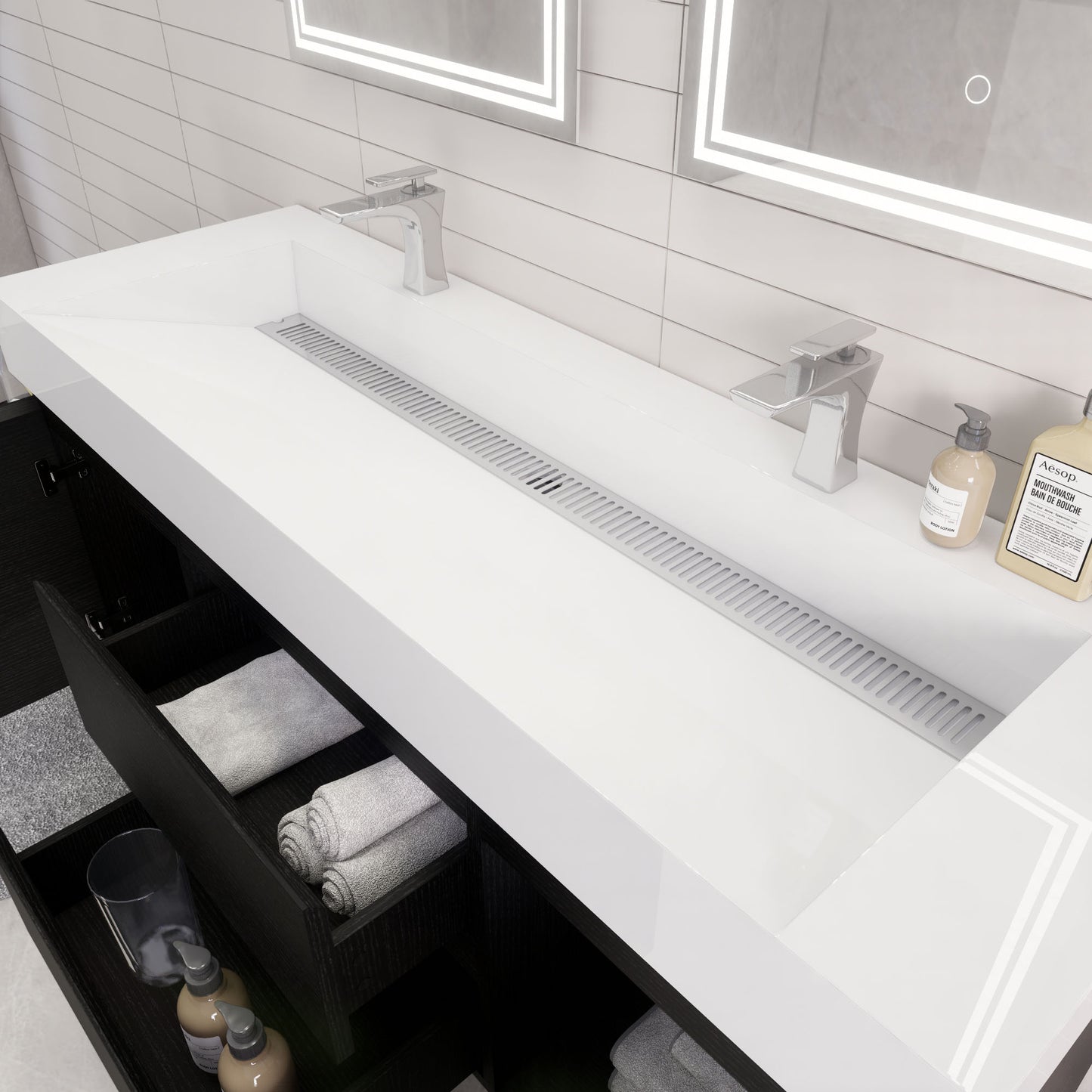 Monterey 60" Wall Mounted Bathroom Vanity with Reinforced Acrylic Integrated Sink Top