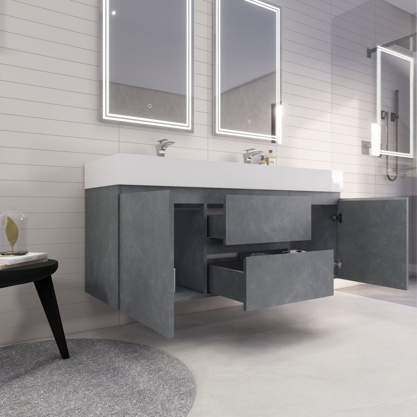 Monterey 60" Wall Mounted Bathroom Vanity with Reinforced Acrylic Integrated Sink Top