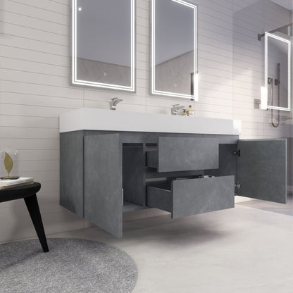 Monterey 60" Wall Mounted Bathroom Vanity with Reinforced Acrylic Integrated Sink Top