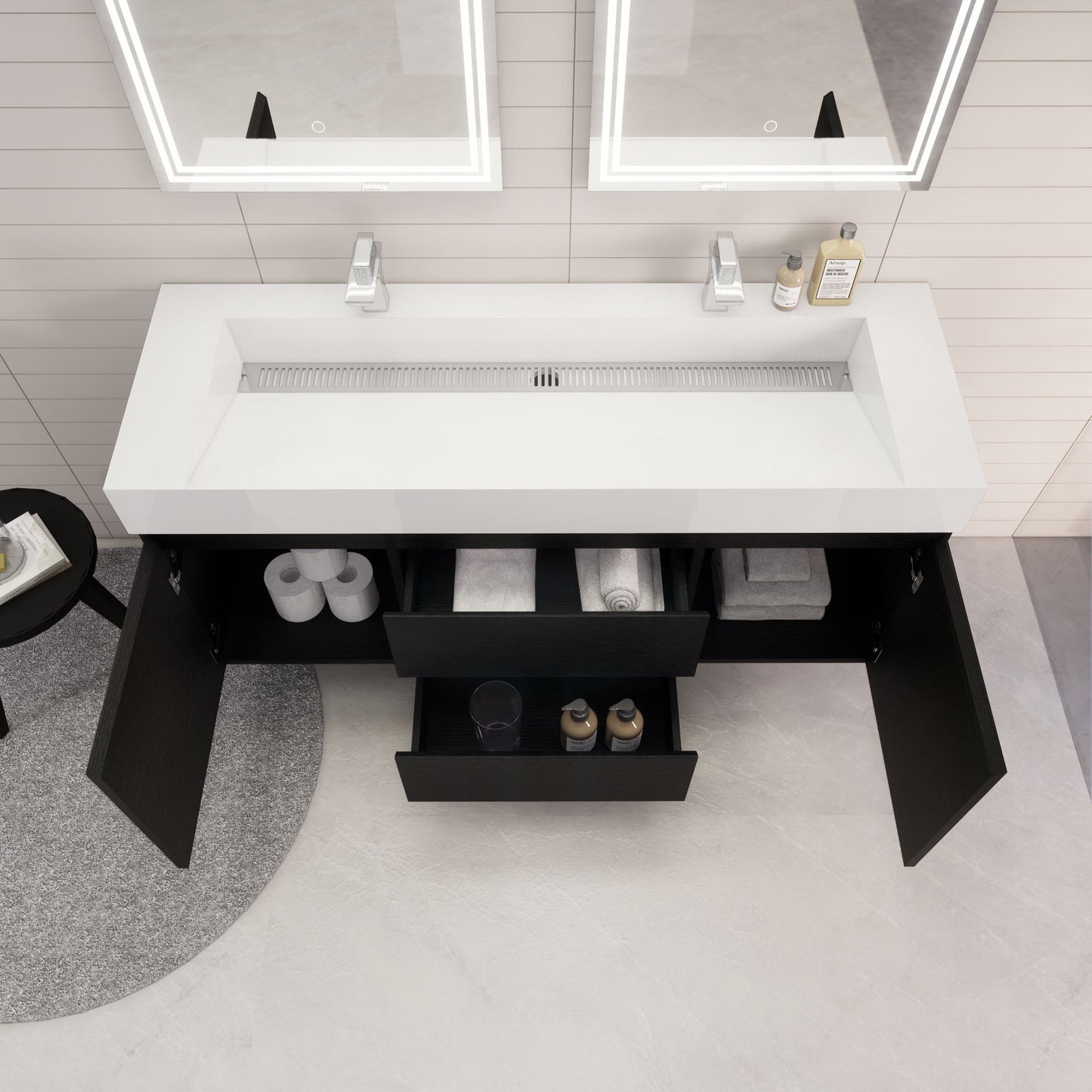 Monterey 60" Wall Mounted Bathroom Vanity with Reinforced Acrylic Integrated Sink Top