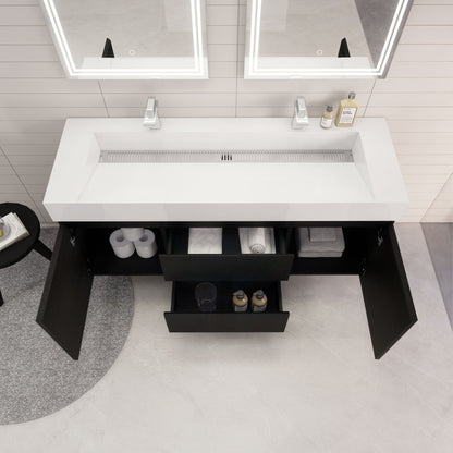 Monterey 60" Wall Mounted Bathroom Vanity with Reinforced Acrylic Integrated Sink Top