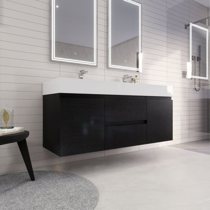 Monterey 60" Wall Mounted Bathroom Vanity with Reinforced Acrylic Integrated Sink Top