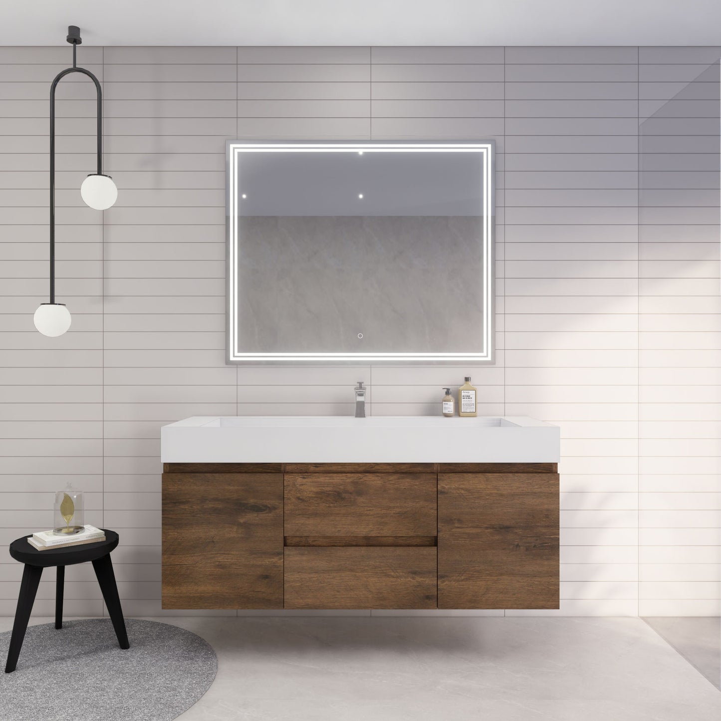 Monterey 60" Wall Mounted Bathroom Vanity with Reinforced Acrylic Integrated Sink Top
