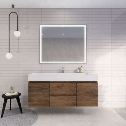 Monterey 60" Wall Mounted Bathroom Vanity with Reinforced Acrylic Integrated Sink Top