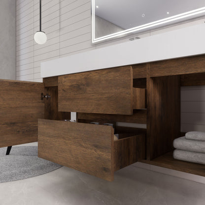 Monterey 60" Wall Mounted Bathroom Vanity with Reinforced Acrylic Integrated Sink Top
