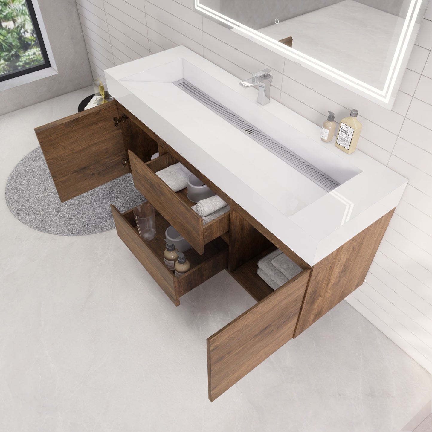 Monterey 60" Wall Mounted Bathroom Vanity with Reinforced Acrylic Integrated Sink Top