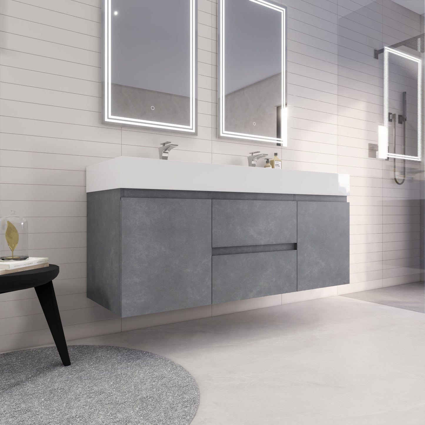 Monterey 60" Wall Mounted Bathroom Vanity with Reinforced Acrylic Integrated Sink Top
