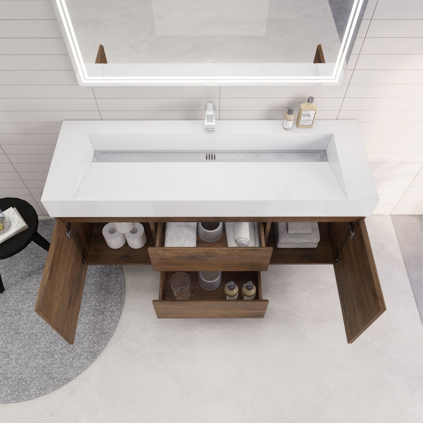 Monterey 60" Wall Mounted Bathroom Vanity with Reinforced Acrylic Integrated Sink Top