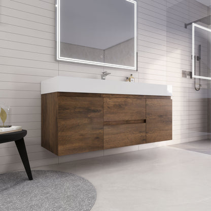 Monterey 60" Wall Mounted Bathroom Vanity with Reinforced Acrylic Integrated Sink Top