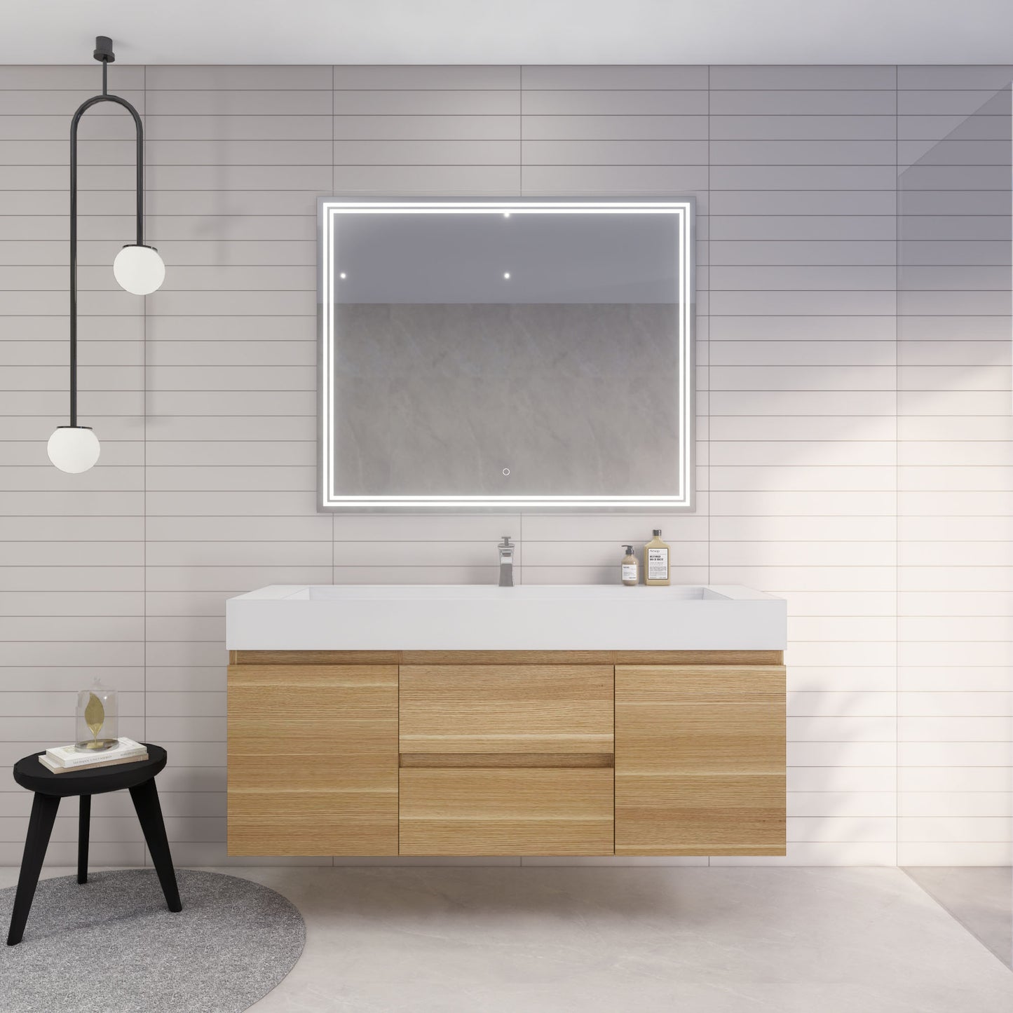 Monterey 60" Wall Mounted Bathroom Vanity with Reinforced Acrylic Integrated Sink Top