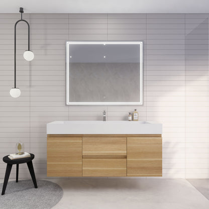Monterey 60" Wall Mounted Bathroom Vanity with Reinforced Acrylic Integrated Sink Top