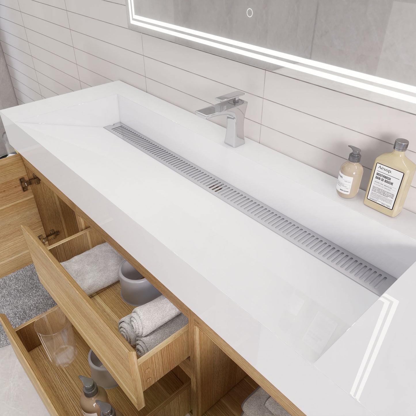 Monterey 60" Wall Mounted Bathroom Vanity with Reinforced Acrylic Integrated Sink Top