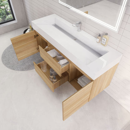 Monterey 60" Wall Mounted Bathroom Vanity with Reinforced Acrylic Integrated Sink Top