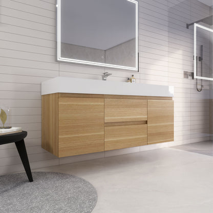 Monterey 60" Wall Mounted Bathroom Vanity with Reinforced Acrylic Integrated Sink Top