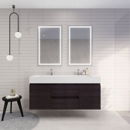 Monterey 60" Wall Mounted Bathroom Vanity with Reinforced Acrylic Integrated Sink Top