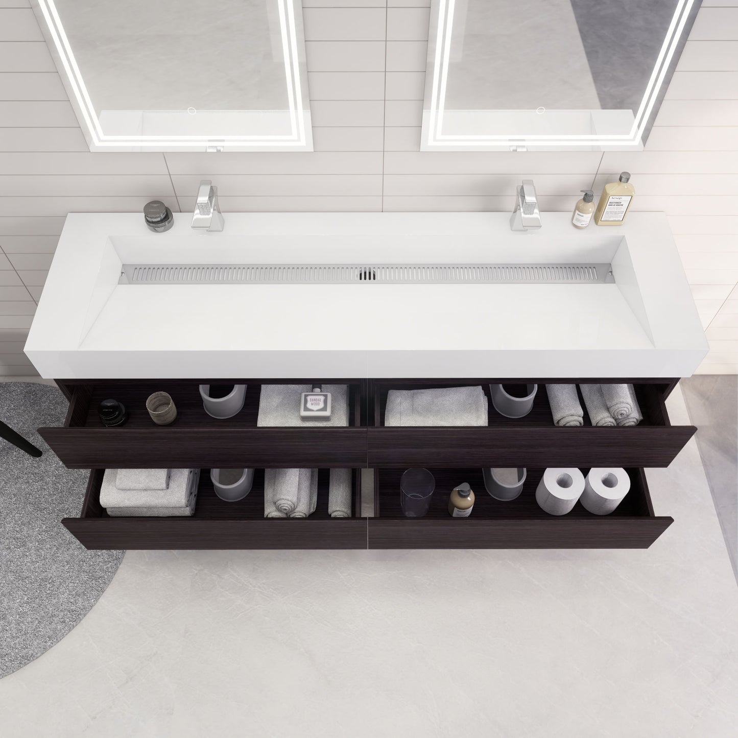 Monterey 72" Wall Mounted Bathroom Vanity with Reinforced Acrylic Integrated Sink Top
