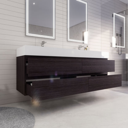 Monterey 72" Wall Mounted Bathroom Vanity with Reinforced Acrylic Integrated Sink Top