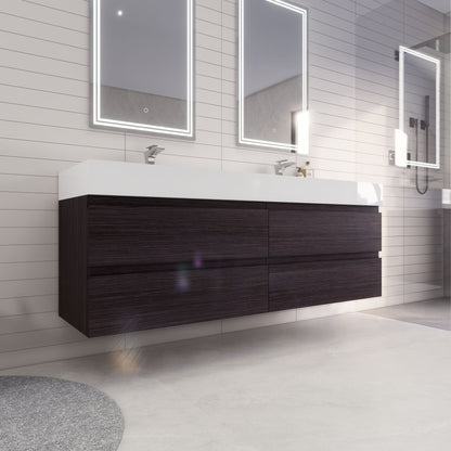Monterey 72" Wall Mounted Bathroom Vanity with Reinforced Acrylic Integrated Sink Top