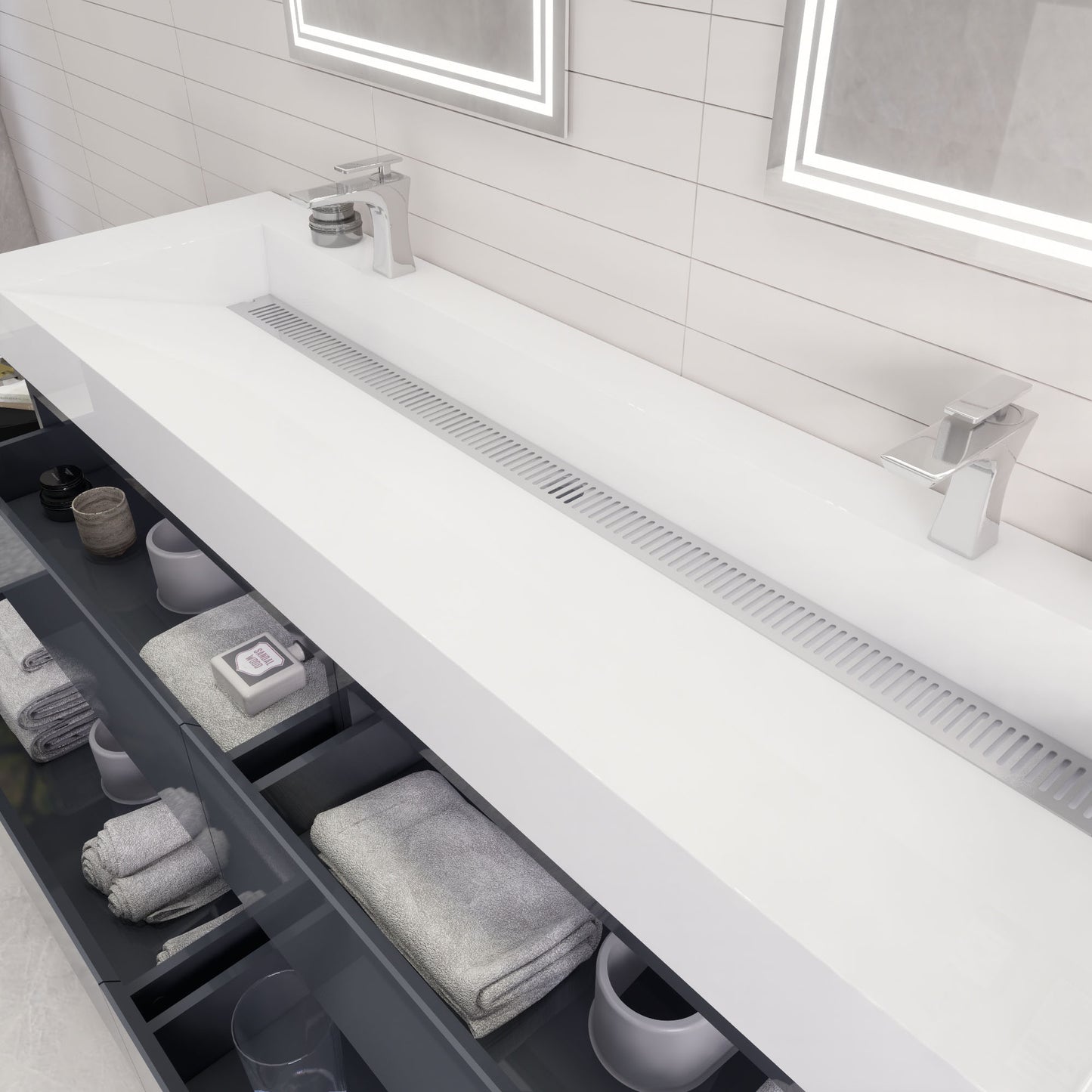 Monterey 72" Wall Mounted Bathroom Vanity with Reinforced Acrylic Integrated Sink Top