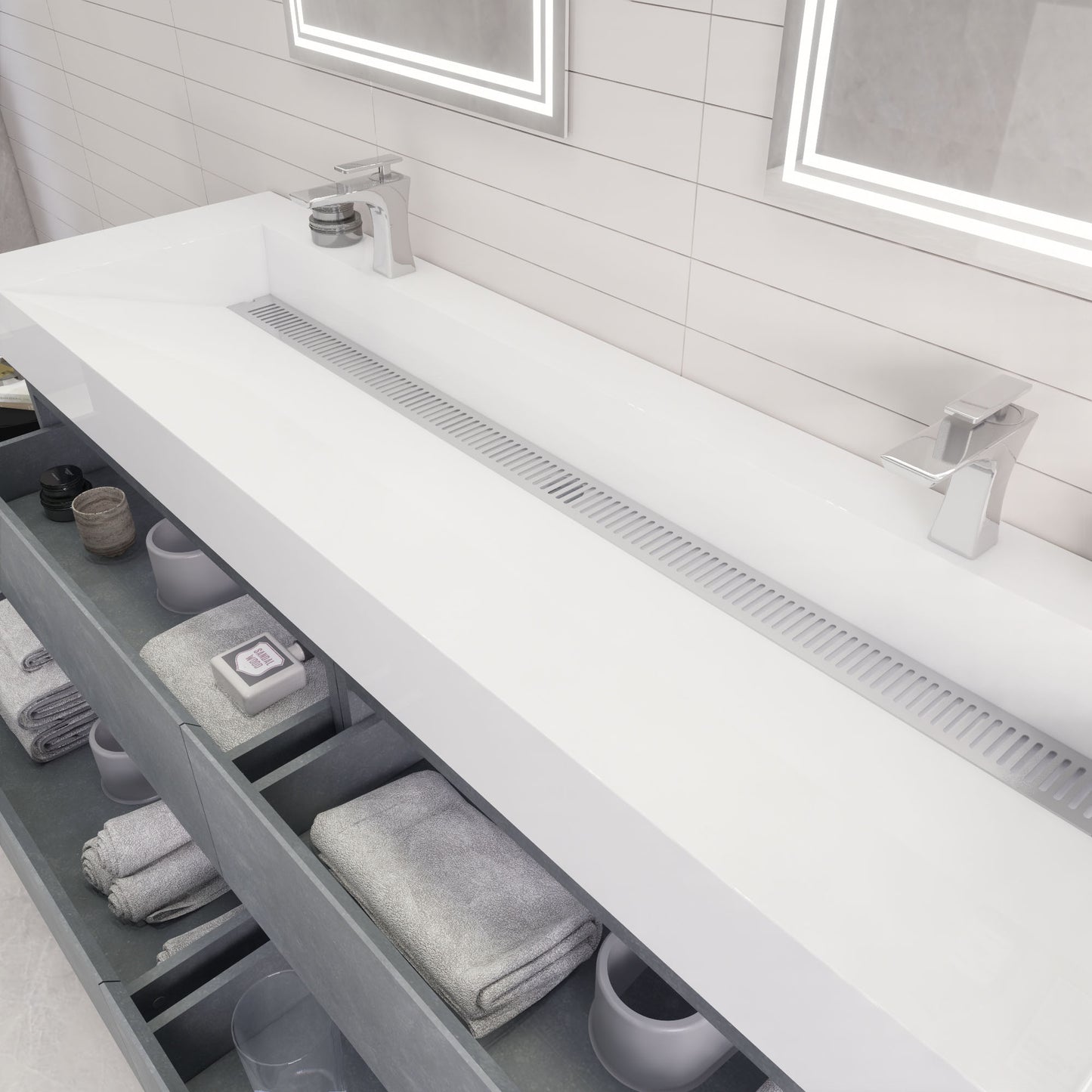 Monterey 72" Wall Mounted Bathroom Vanity with Reinforced Acrylic Integrated Sink Top