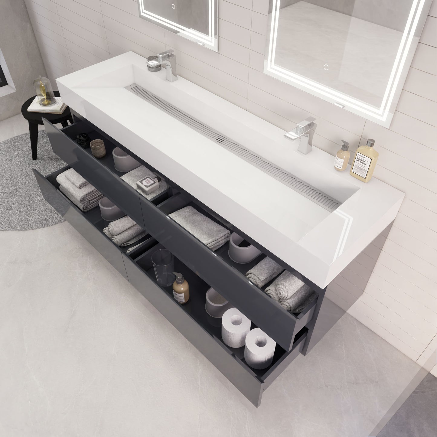Monterey 72" Wall Mounted Bathroom Vanity with Reinforced Acrylic Integrated Sink Top