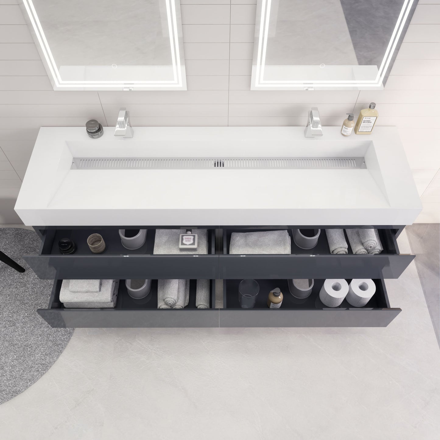 Monterey 72" Wall Mounted Bathroom Vanity with Reinforced Acrylic Integrated Sink Top