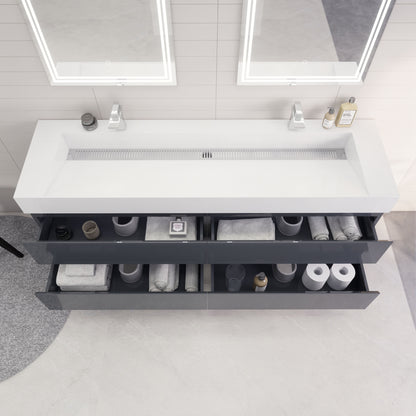Monterey 72" Wall Mounted Bathroom Vanity with Reinforced Acrylic Integrated Sink Top