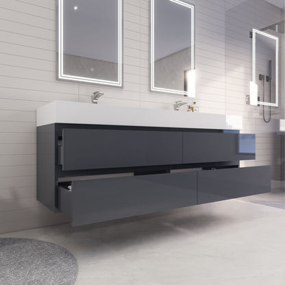 Monterey 72" Wall Mounted Bathroom Vanity with Reinforced Acrylic Integrated Sink Top