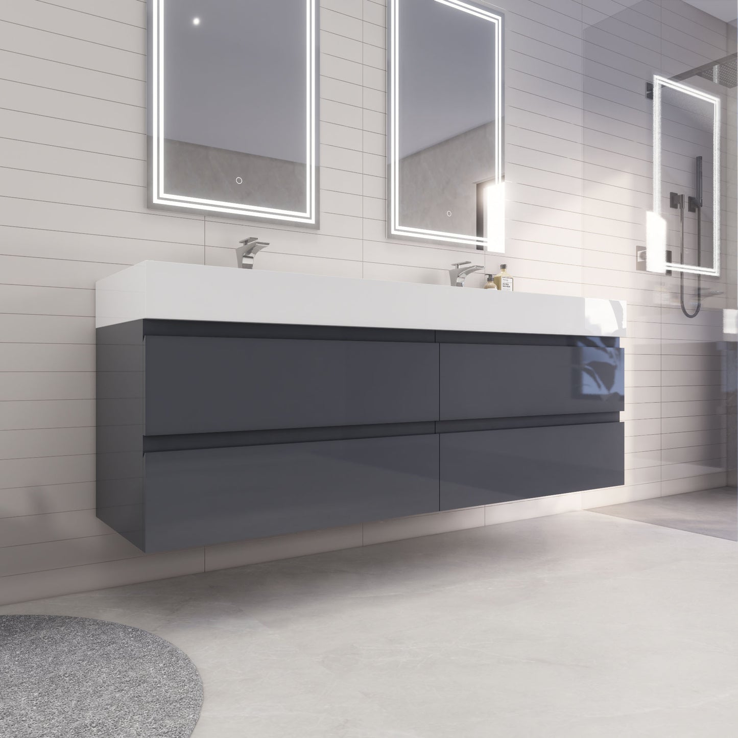 Monterey 72" Wall Mounted Bathroom Vanity with Reinforced Acrylic Integrated Sink Top