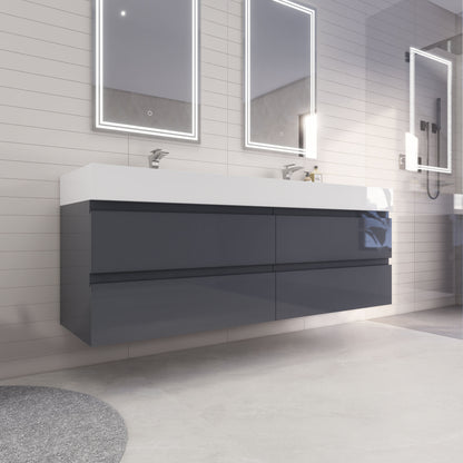 Monterey 72" Wall Mounted Bathroom Vanity with Reinforced Acrylic Integrated Sink Top
