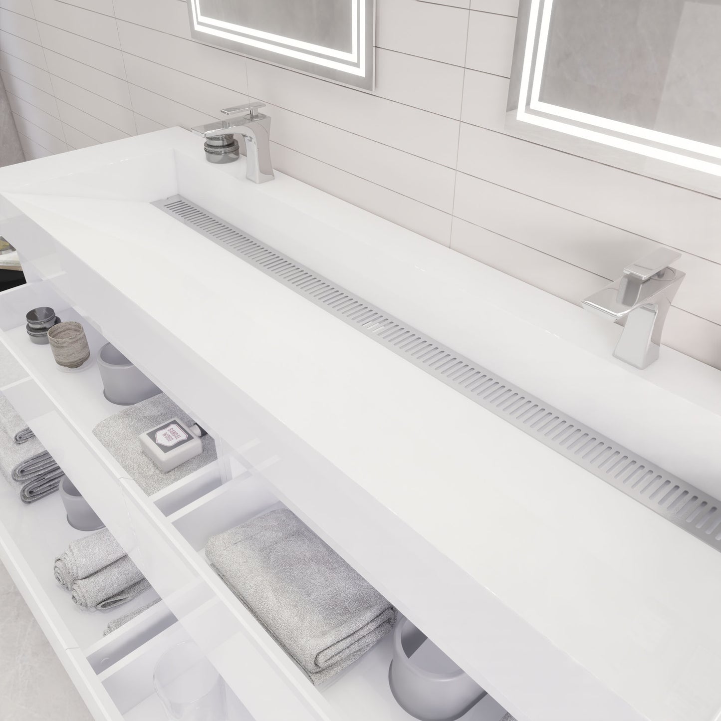 Monterey 72" Wall Mounted Bathroom Vanity with Reinforced Acrylic Integrated Sink Top