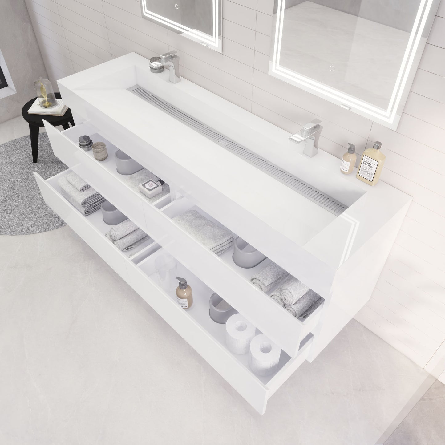Monterey 72" Wall Mounted Bathroom Vanity with Reinforced Acrylic Integrated Sink Top