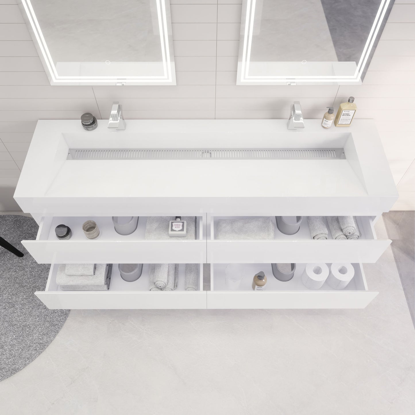 Monterey 72" Wall Mounted Bathroom Vanity with Reinforced Acrylic Integrated Sink Top