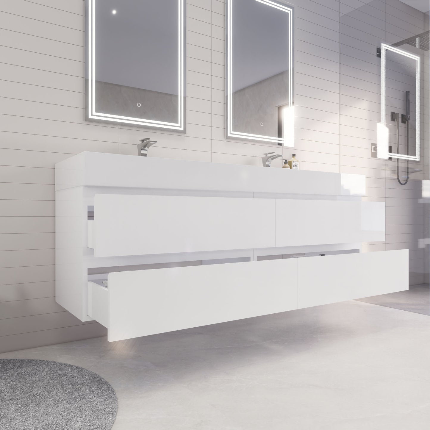 Monterey 72" Wall Mounted Bathroom Vanity with Reinforced Acrylic Integrated Sink Top