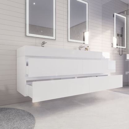 Monterey 72" Wall Mounted Bathroom Vanity with Reinforced Acrylic Integrated Sink Top
