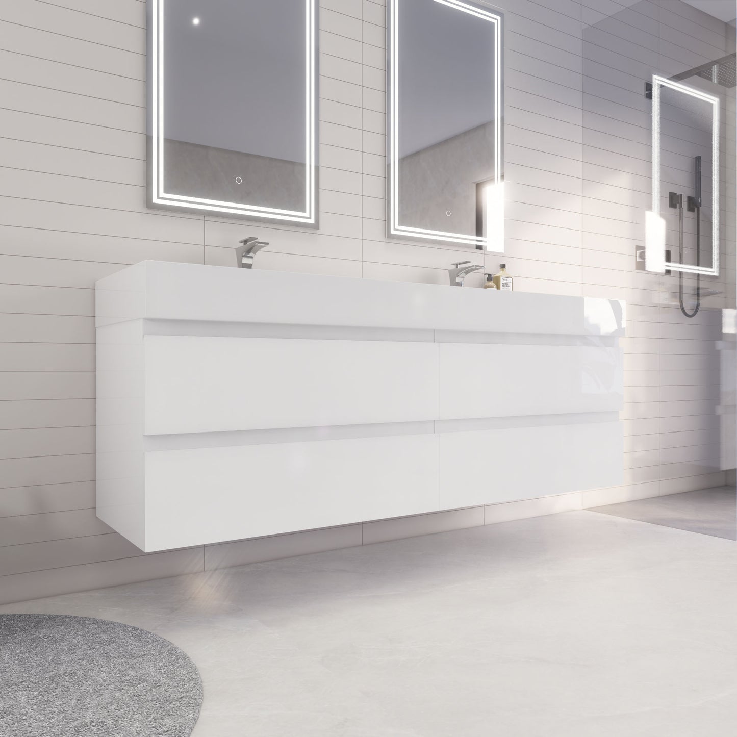 Monterey 72" Wall Mounted Bathroom Vanity with Reinforced Acrylic Integrated Sink Top