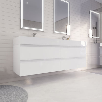 Monterey 72" Wall Mounted Bathroom Vanity with Reinforced Acrylic Integrated Sink Top