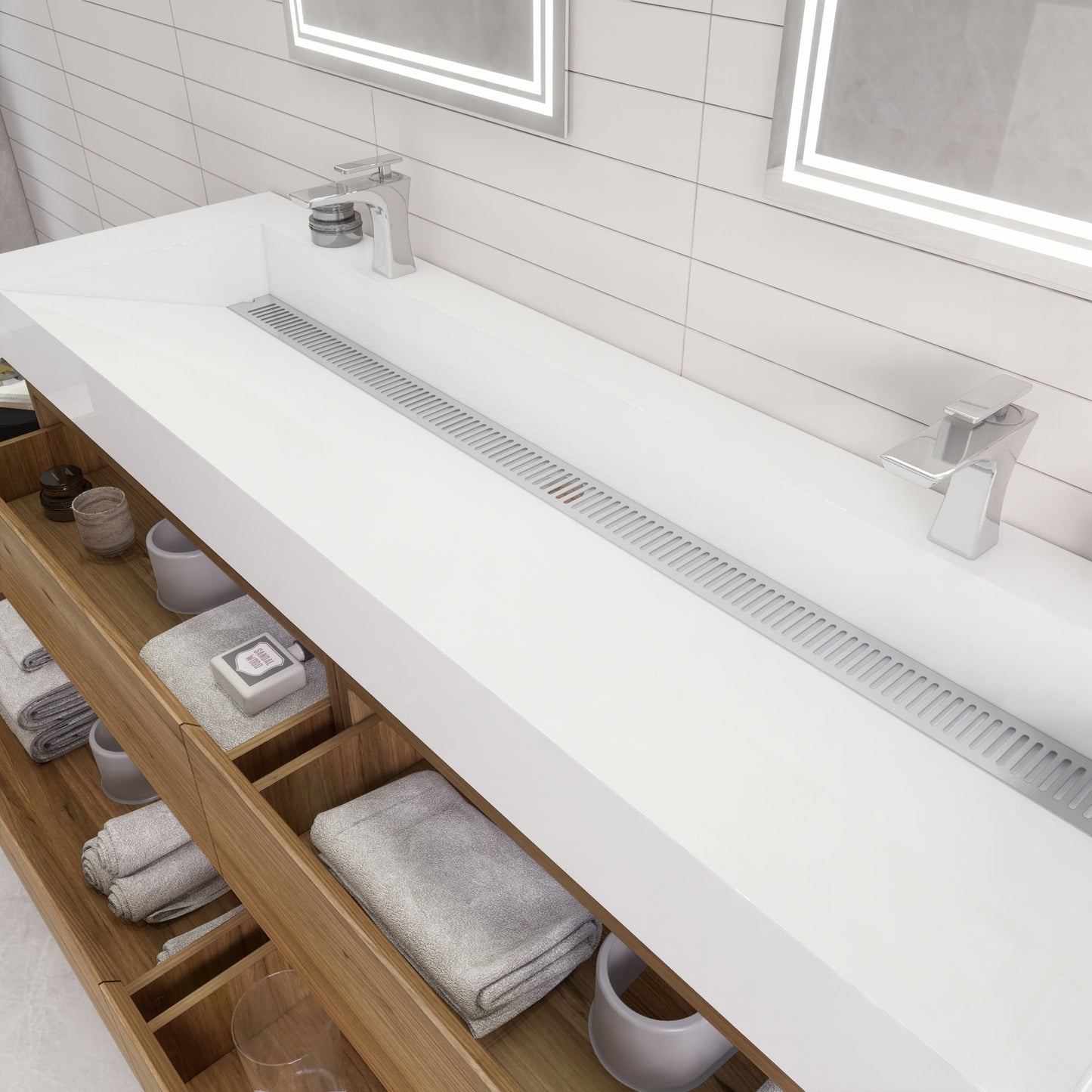 Monterey 72" Wall Mounted Bathroom Vanity with Reinforced Acrylic Integrated Sink Top