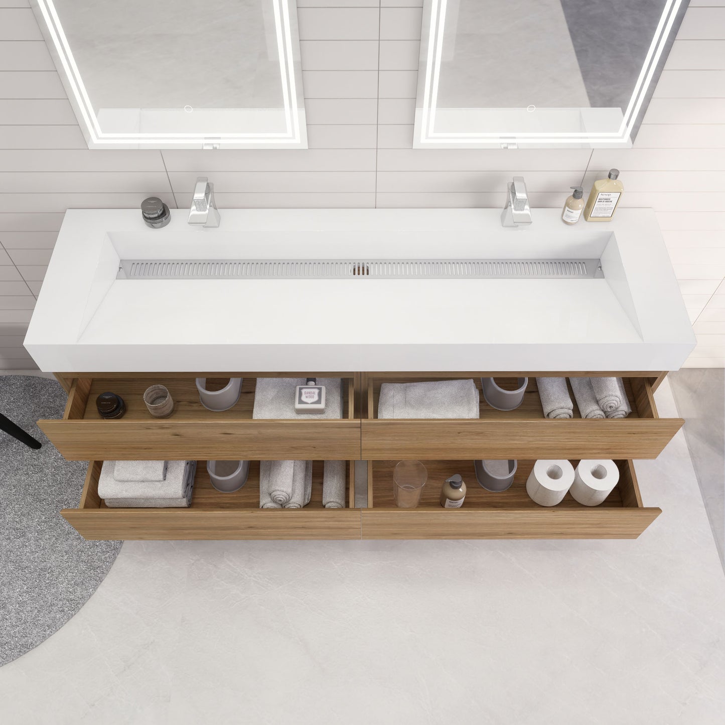 Monterey 72" Wall Mounted Bathroom Vanity with Reinforced Acrylic Integrated Sink Top