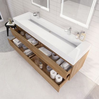 Monterey 72" Wall Mounted Bathroom Vanity with Reinforced Acrylic Integrated Sink Top