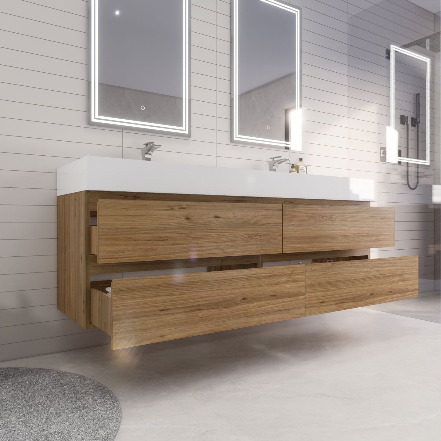 Monterey 72" Wall Mounted Bathroom Vanity with Reinforced Acrylic Integrated Sink Top