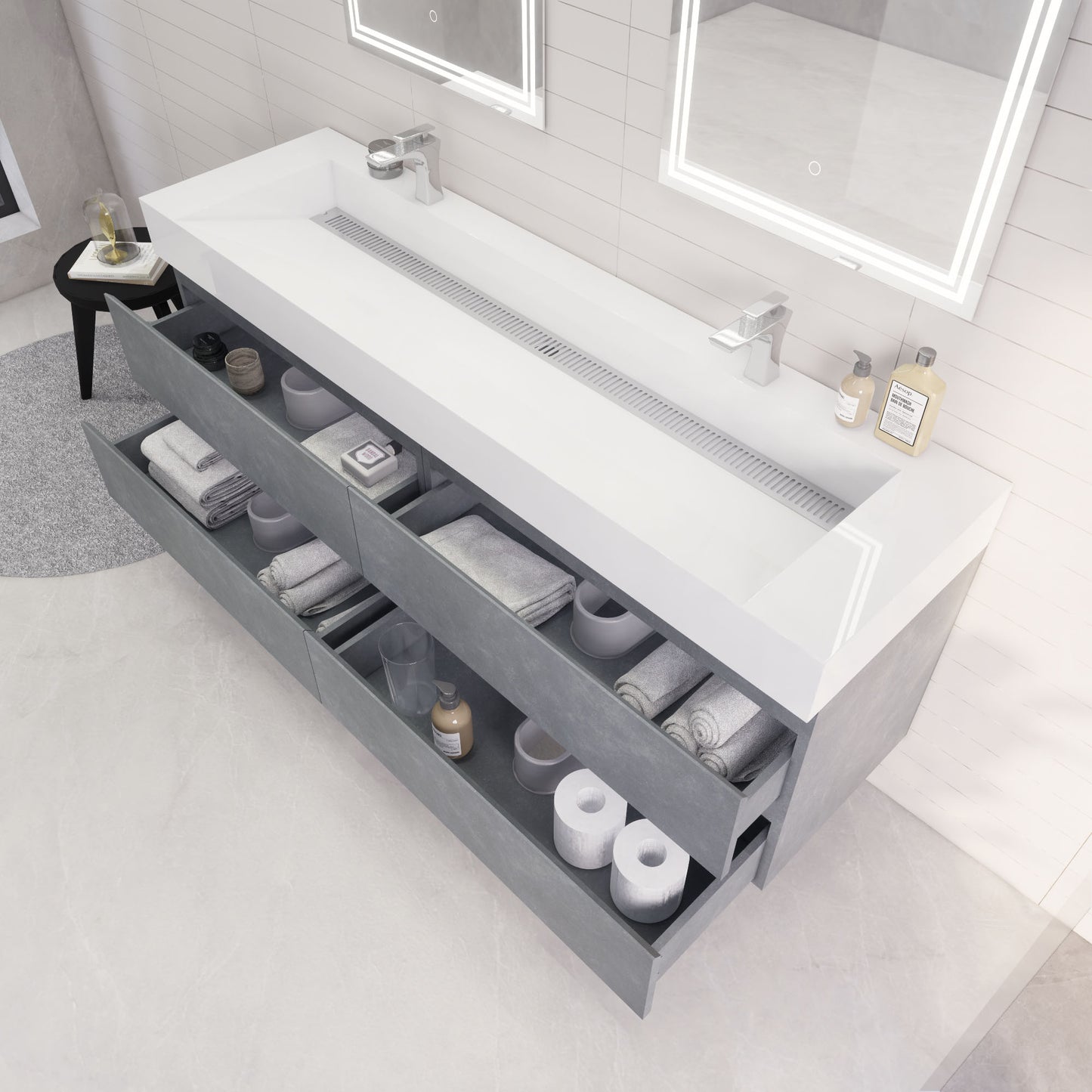 Monterey 72" Wall Mounted Bathroom Vanity with Reinforced Acrylic Integrated Sink Top