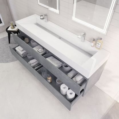 Monterey 72" Wall Mounted Bathroom Vanity with Reinforced Acrylic Integrated Sink Top