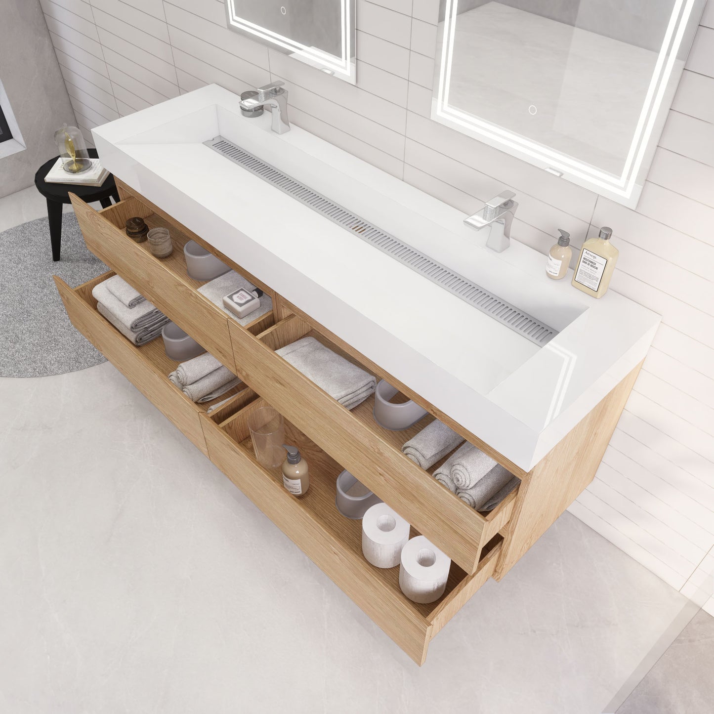 Monterey 72" Wall Mounted Bathroom Vanity with Reinforced Acrylic Integrated Sink Top