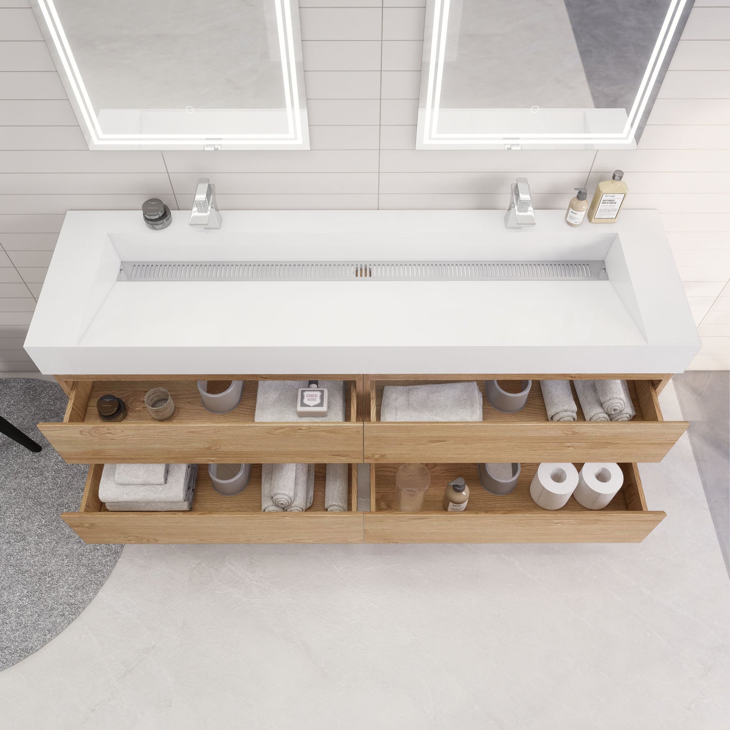 Monterey 72" Wall Mounted Bathroom Vanity with Reinforced Acrylic Integrated Sink Top