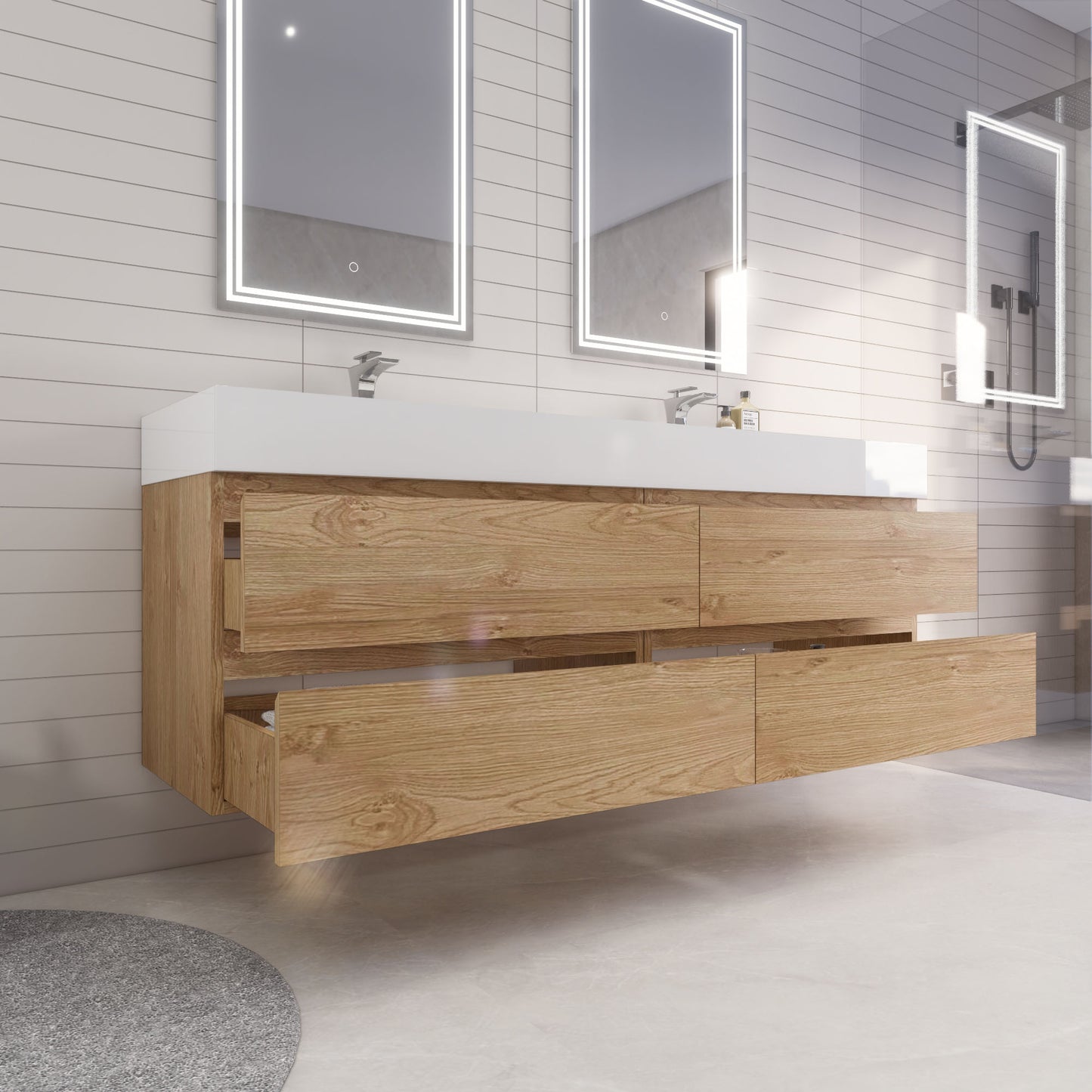 Monterey 72" Wall Mounted Bathroom Vanity with Reinforced Acrylic Integrated Sink Top