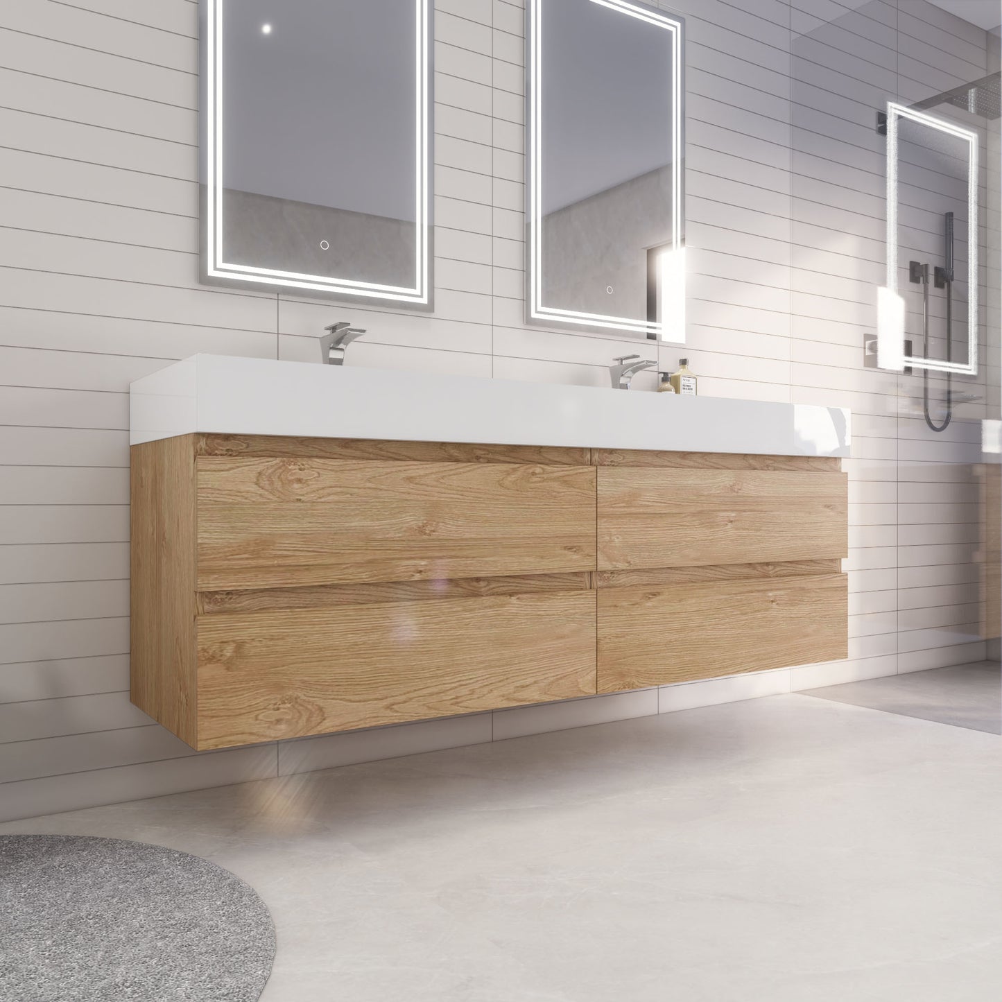 Monterey 72" Wall Mounted Bathroom Vanity with Reinforced Acrylic Integrated Sink Top