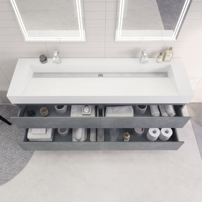 Monterey 72" Wall Mounted Bathroom Vanity with Reinforced Acrylic Integrated Sink Top